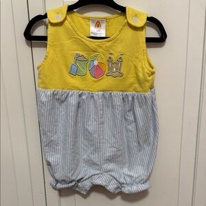 Abby & Evie 3m Yellow and Blue Striped beach bubble romper Kids One Piece